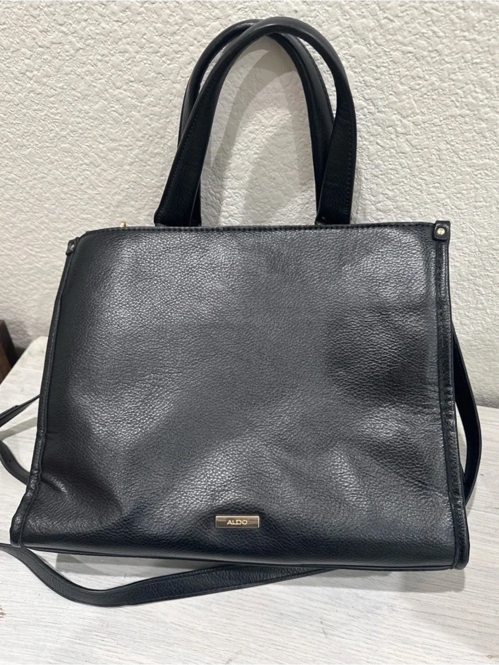 ALDO Black Leather Satchel Tote Crossbody Bag Gold Hardware Women’s Handbag